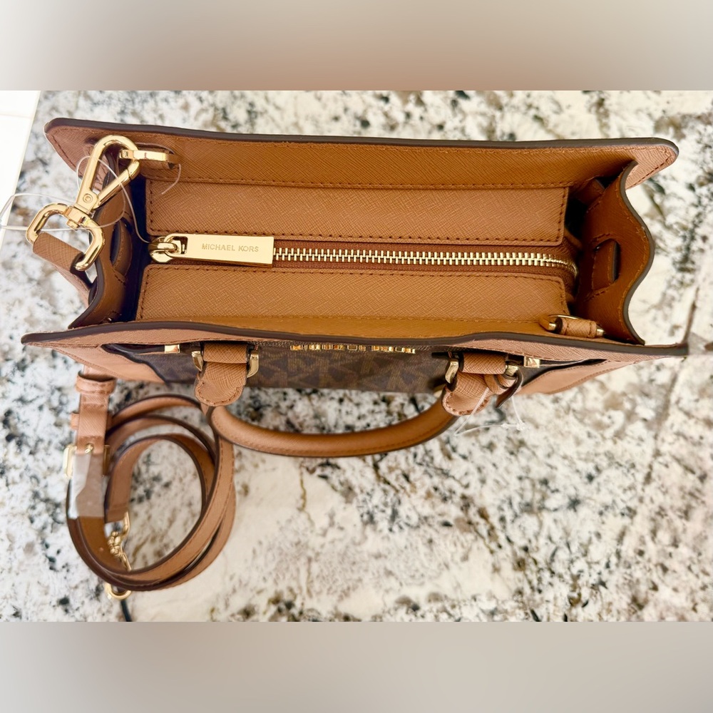 Michael Kors Signature Brown and Tan Dillon Small Satchel - Picture 5 of 14